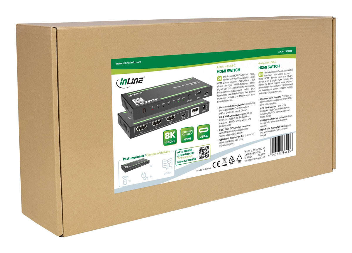 Inline Video Switch, 4x1 , Hdmi 8k/60hz, 3xhdmi + 1x Usb-C, 48gb/S