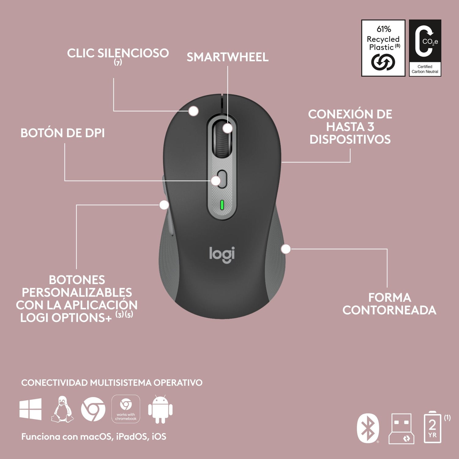 Teclado Español + Raton Logitech Mk950 Inalambrico 920-012486