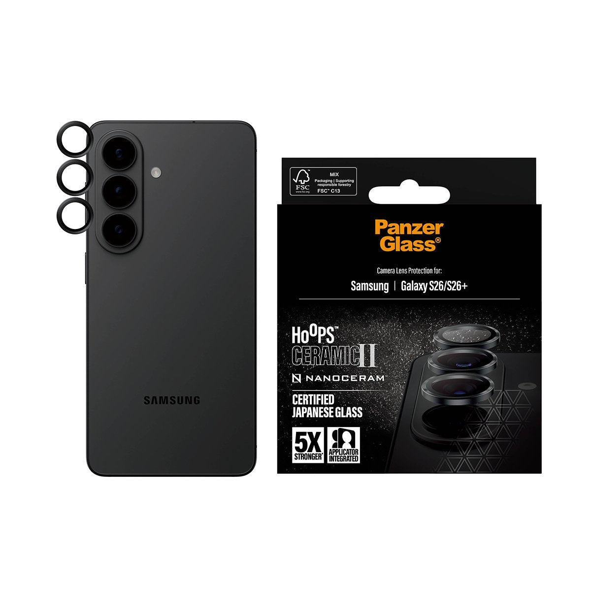 Panzerglass ® Hoops® Ceramic Ii Kameraschutz Samsung Galaxy S26 S26+, Samsung, Samsung - Galaxy S26, Samsung - Galaxy S26+, Trockene Aplicación, Resistente A Arañazos, Resistente A Golpes, Negro, 1 Ud.