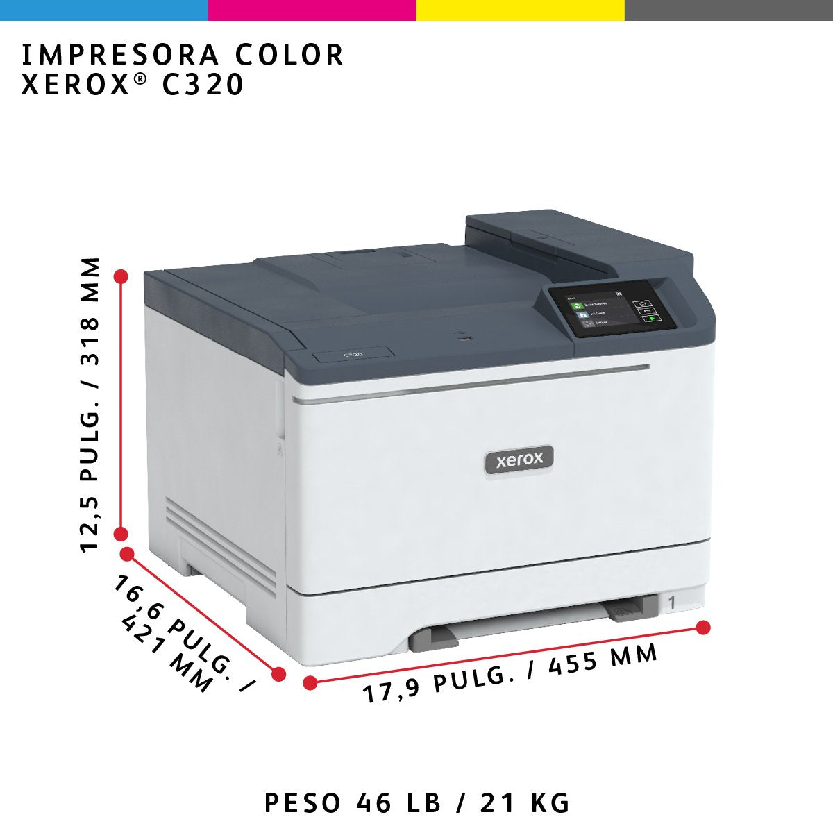 Xerox C320v_dni Impresora Color A Dos Caras Laser A4/Legal 1200 X 1200 Ppp Hasta 33 Ppm (Mono) / Hasta 33 Ppm (Color) Capacidad: 250 Hojas Gigabit Lan Wi-Fi(N) Usb 2.0 Usb Programa De Devolución Green World Alliance