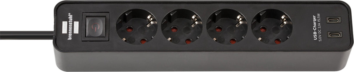Brennenstuhl Ecolor Regleta 4 Tomas Con Interruptor & 2x Usb-C Negro 1,5m