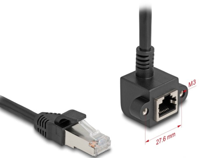 Netzwerk Verlängerungscable Rj45 Stecker Zu Rj45 Buchse 90° Gewinkelt Cat.6 F Utp 2 M Schwarz
