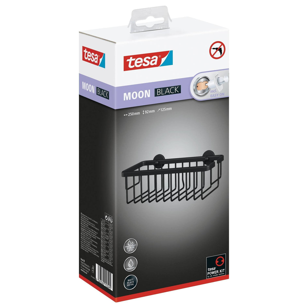 Tesa Moon Black Aluminio Montado En Pared Cesta De Ducha