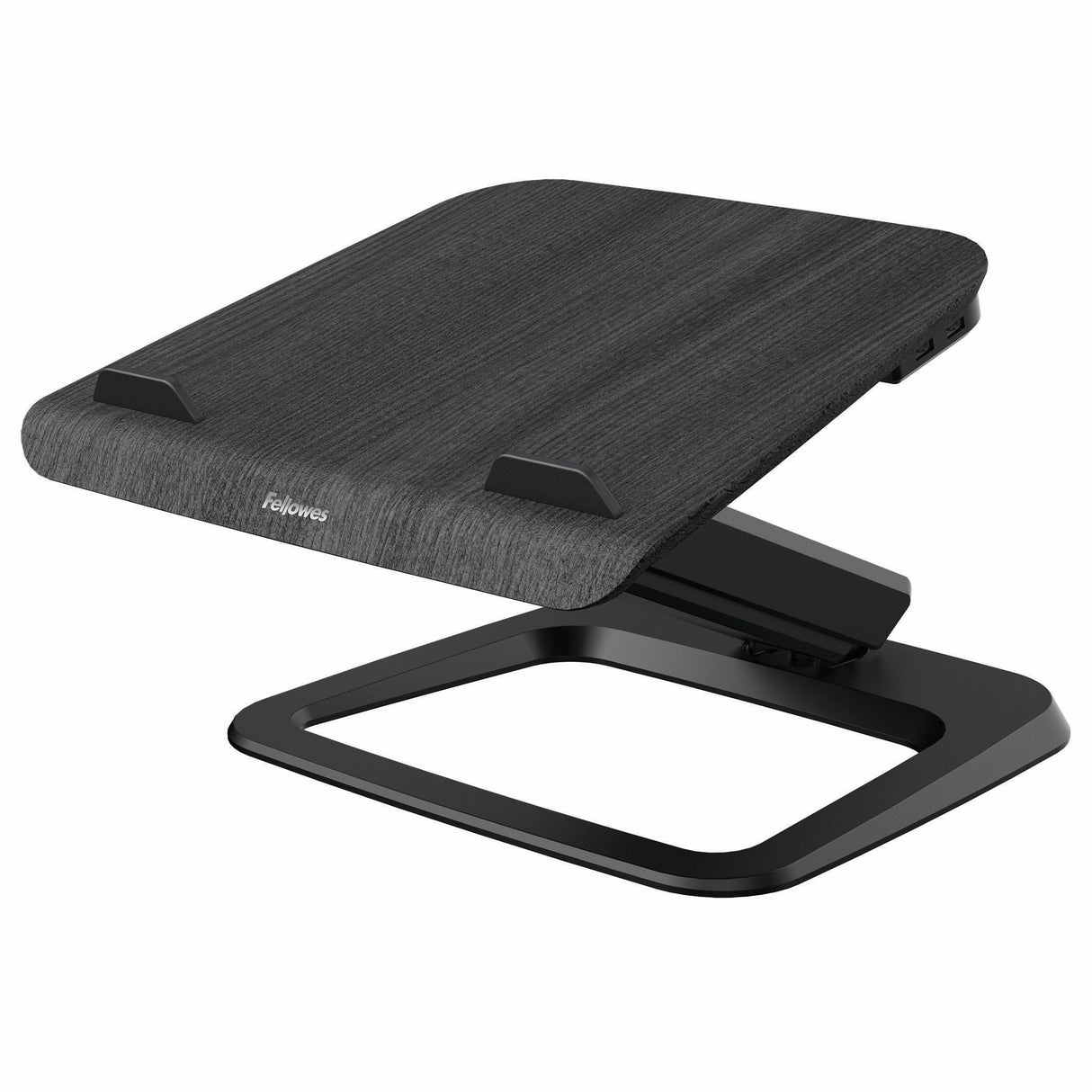 Fellowes Hana Soporte Para Portatil - Sistema De Muelle A Gas - Inclinacion Maxima 95º - 4 Puertos Usb - Base De Aluminio Y Plataforma De Madera - Hasta 29 Pulgadas - Color Negro