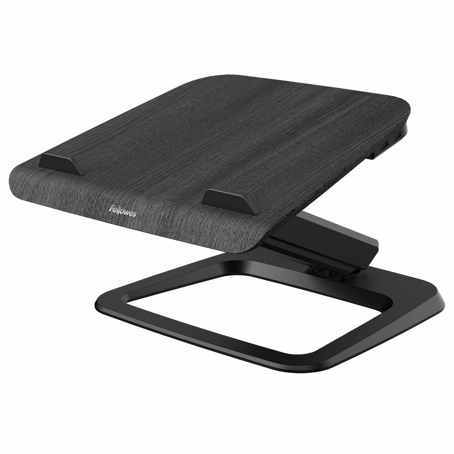 Fellowes Hana Soporte Para Portatil - Sistema De Muelle A Gas - Inclinacion Maxima 95º - 4 Puertos Usb - Base De Aluminio Y Plataforma De Madera - Hasta 29 Pulgadas - Color Negro