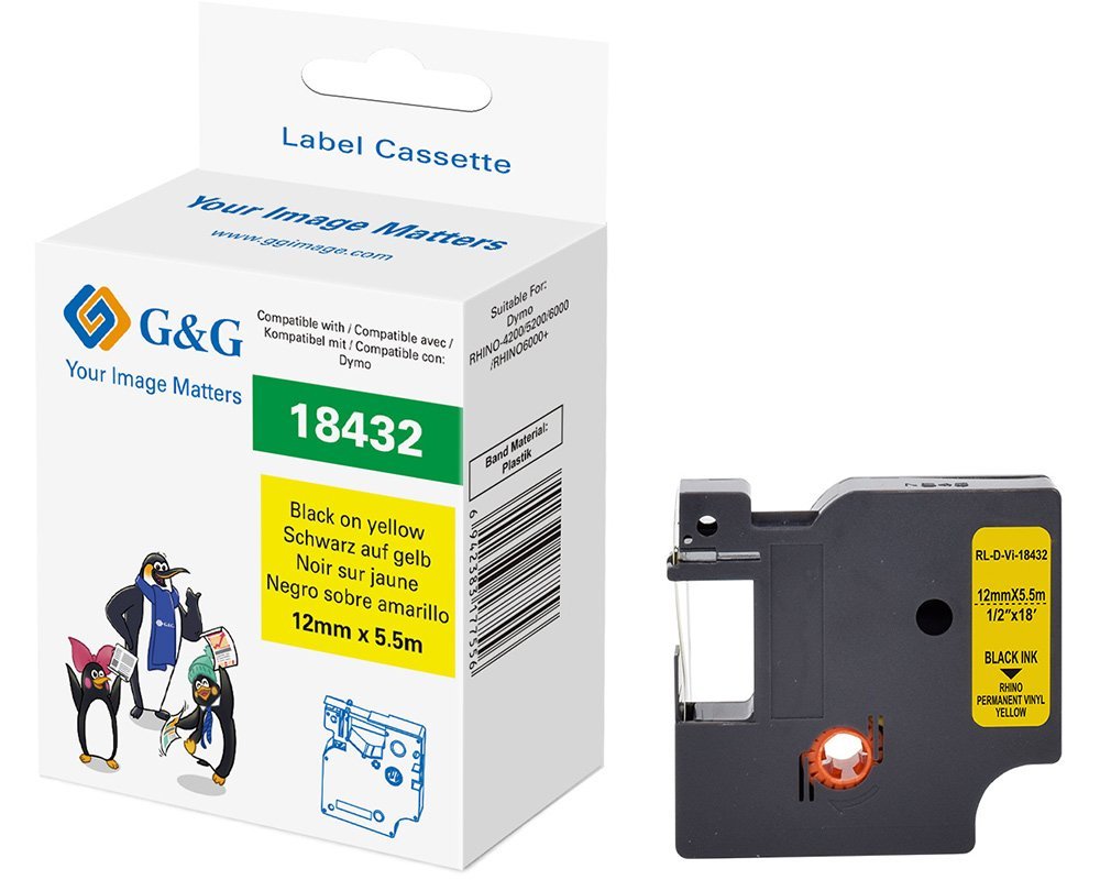 G&G Vinyl Cinta Para Etiquetadora Compatible Con Dymo Rhino 18432