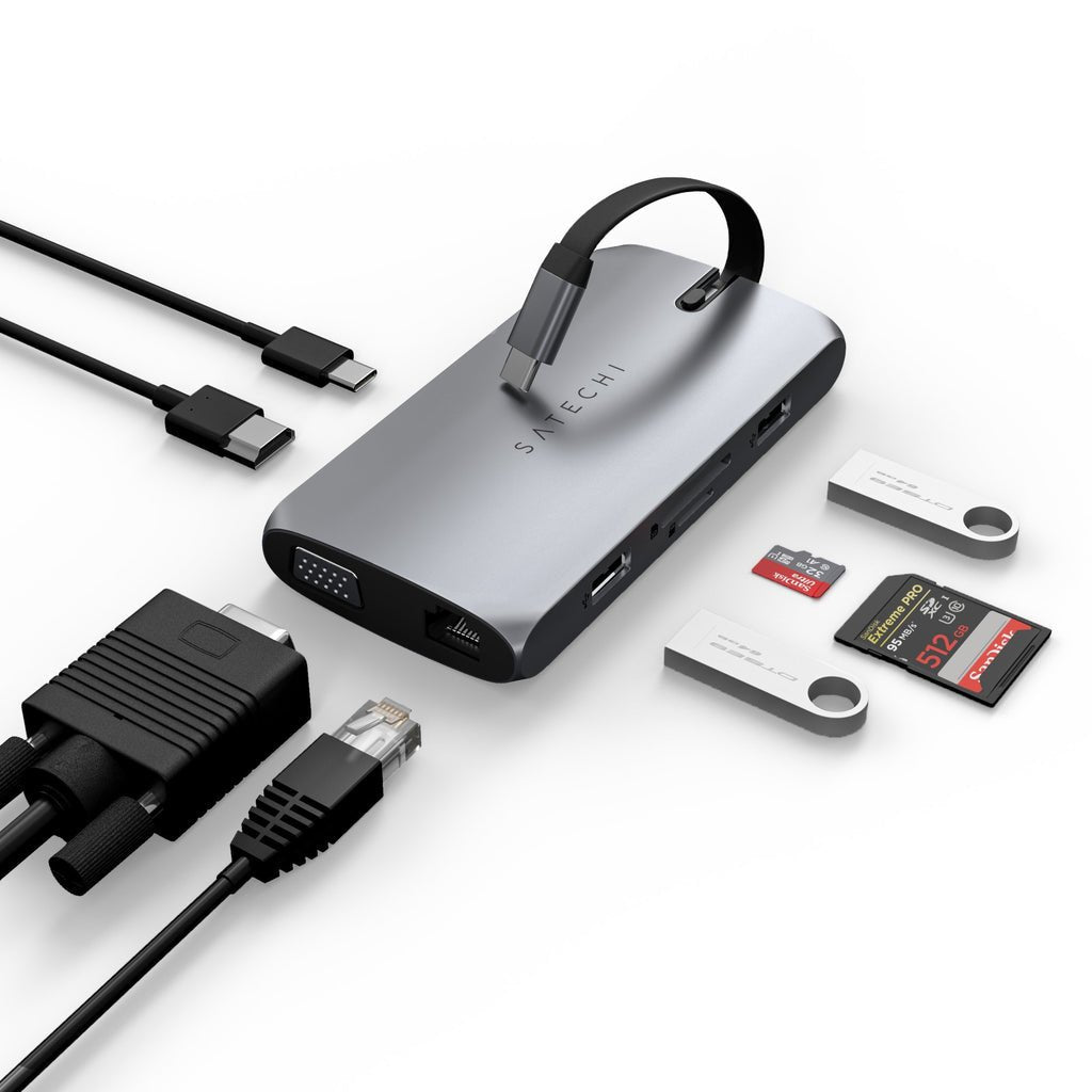 Satechi On-The-Go Multiport Usb-C (Usb-C Pd, 2x Usb-A, Hdmi 4k, Vga, Ethernet, Czytnik Kart Micro/Sd) (Gwiezdna Szarosc)