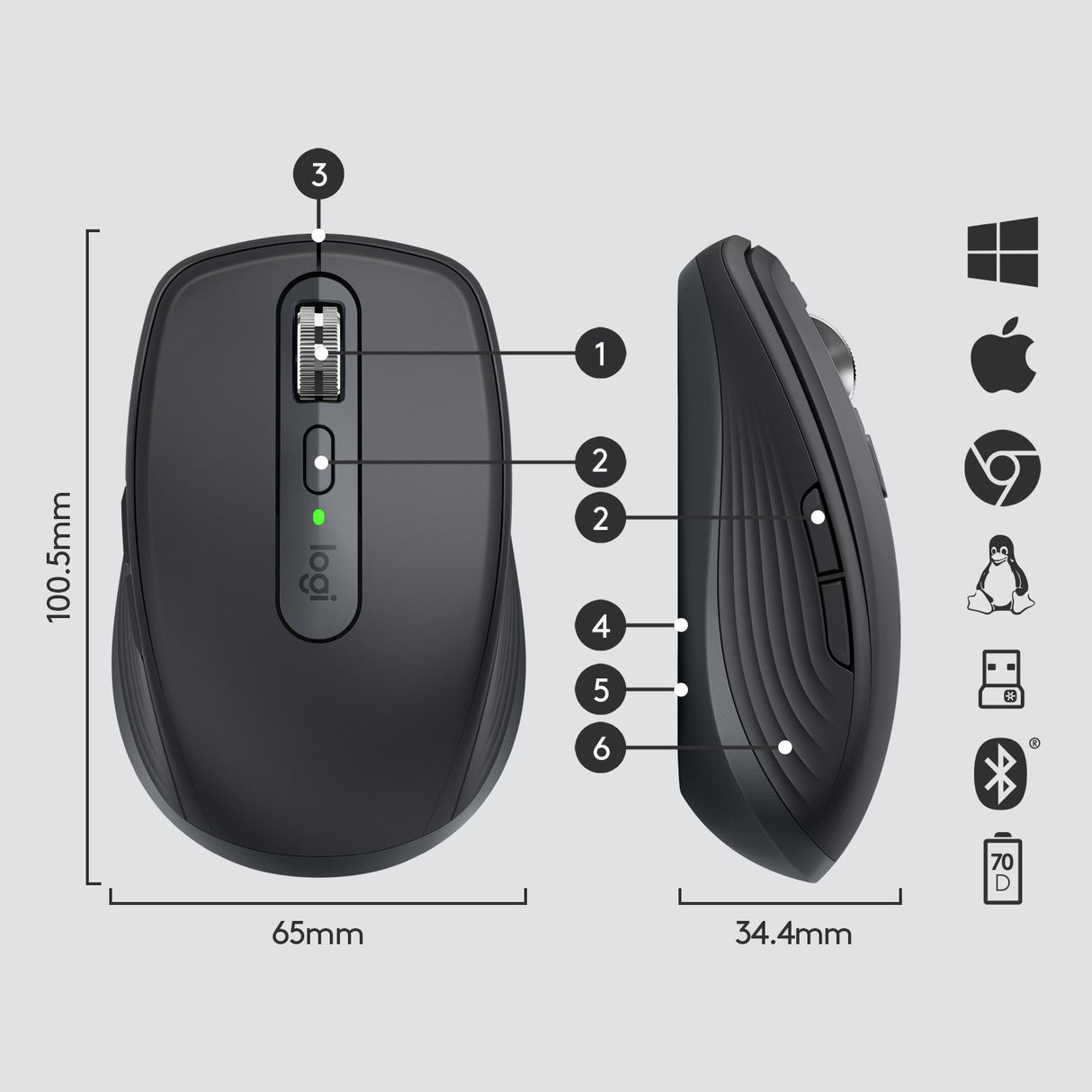 EAN 5099206092938 - Logitech MX Anywhere 3 ratón Viajes mano derecha RF Wireless + Bluetooth 4000 DPI imagen 7