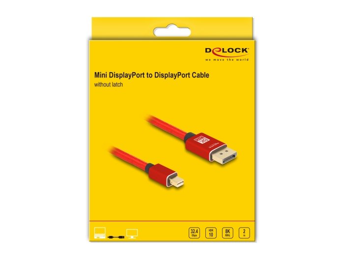 Delock Mini Displayport Zu Displayport Cable 8k 60 Hz 2 M Rot Metall Ohne Einrastfunktion