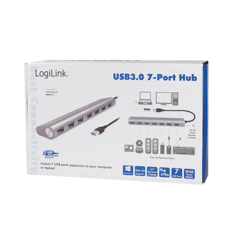 Logilink Hub 7 Puertos Usb 3.0 (3.1 Gen 1) 5000mbit/S Aluminio Gris Ua0308