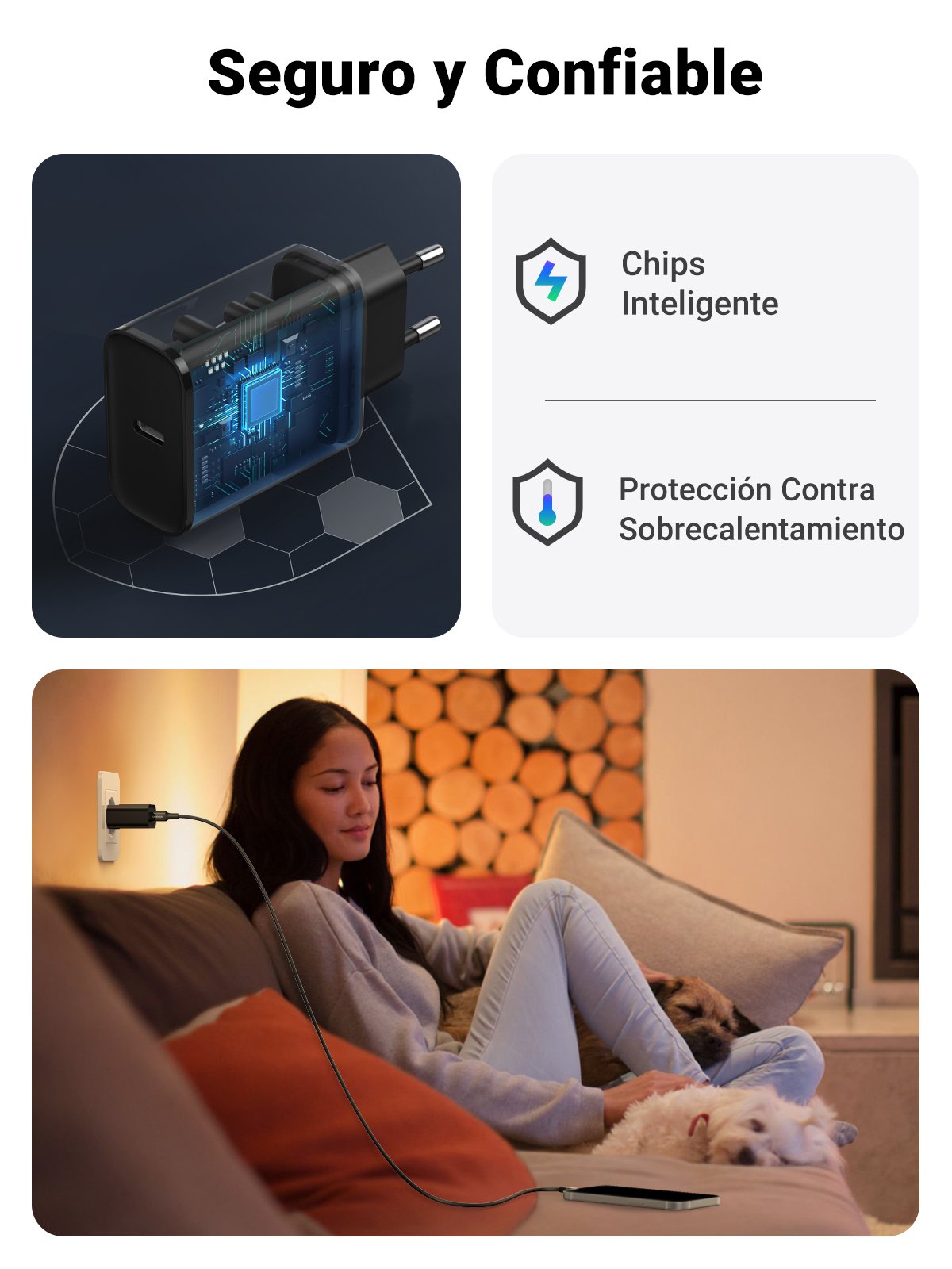 Cargador De Pared Ugreen Usb-C 20w Pd Ue Negro