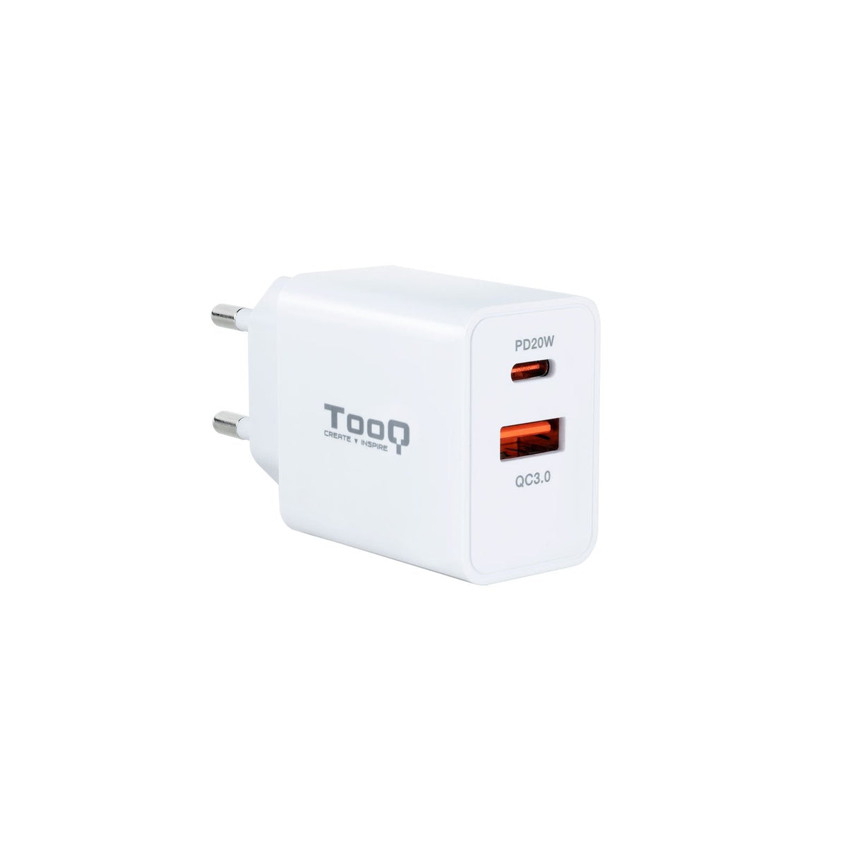Tooq Cargador De Pared Usb 3.0 18w, Usb-C 20w - Carga Rapida - Blanco