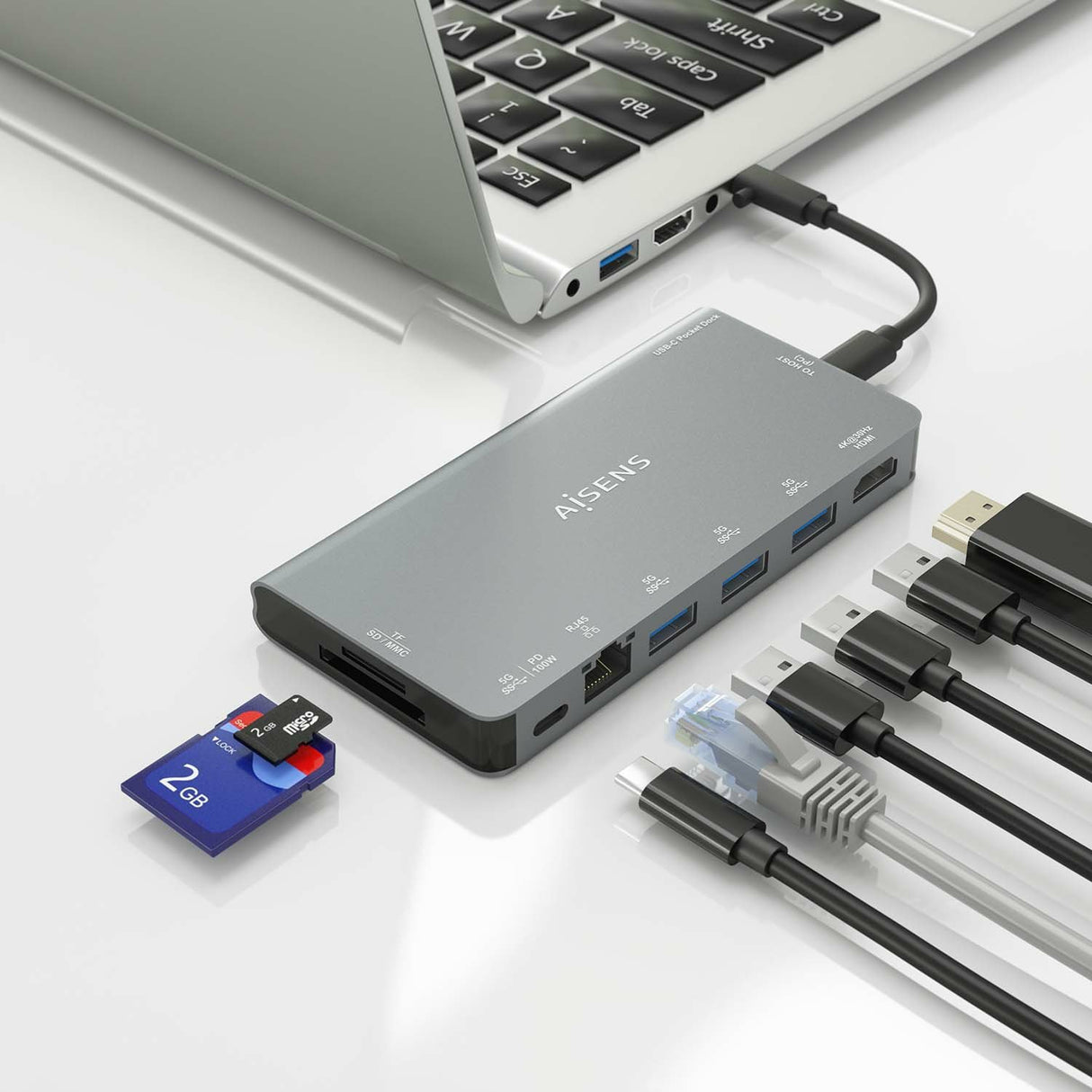 EAN 8436574709773 - AISENS ASUC-8P015-GR base para portátil y replicador de puertos Alámbrico USB 3.2 Gen 1 (3.1 Gen 1) Type- imagen 6