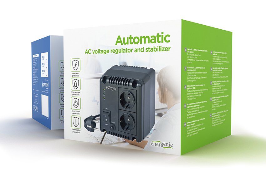 EAN 8716309068741 - EnerGenie EG-AVR-1001 regulador de voltaje 2 salidas AC 140 - 270 V Negro imagen 3