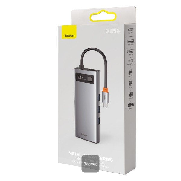 Baseus Hub Metal Gleam Series 9-In-1 Multifunctional (Type-C To 3x Usb3.2/Pd 100w/Vga Full Hd 60hz/Hdmi 4k/Tf+Sd Card/ Rj45) Space Gray (Cahub-Cu0g)