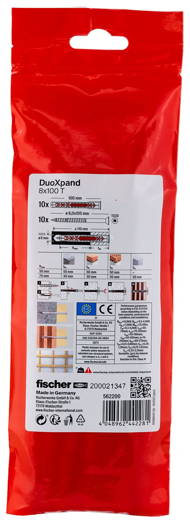 Tacos De Expansión Duoxpand T Ø8 X 100 Mm + Tornillos Ø6 X 105 Mm, Bolsa 10 Uds