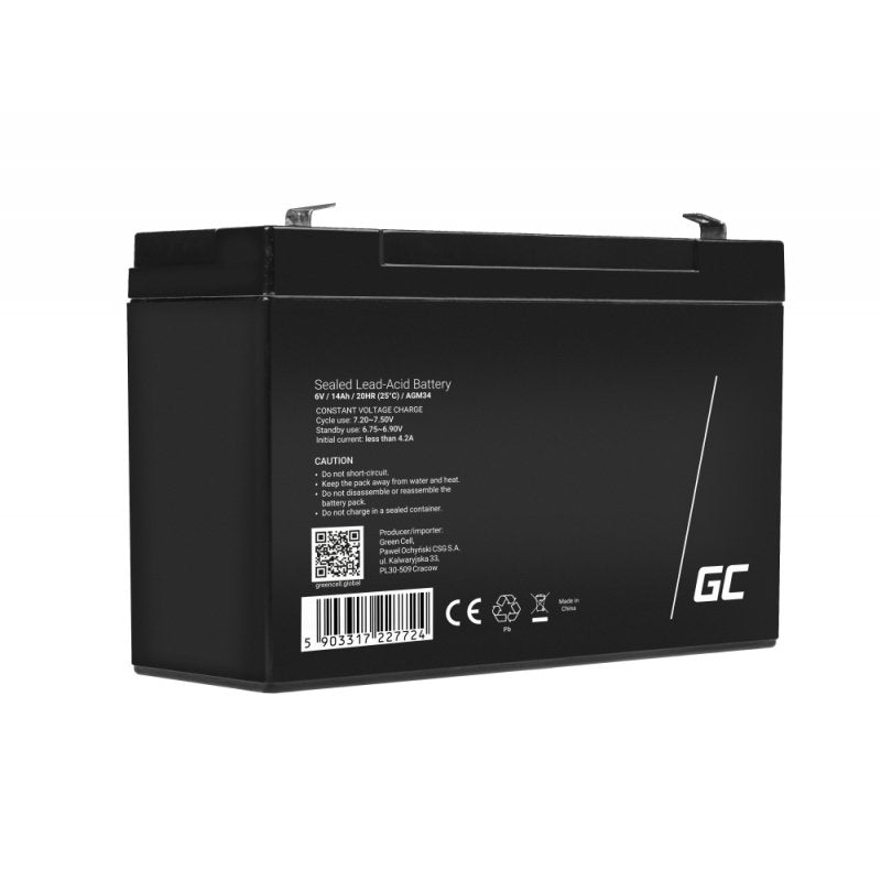 Green Cell Agm34 Batería Para Sistema Ups Sealed Lead Acid (Vrla) 6 V 14 Ah