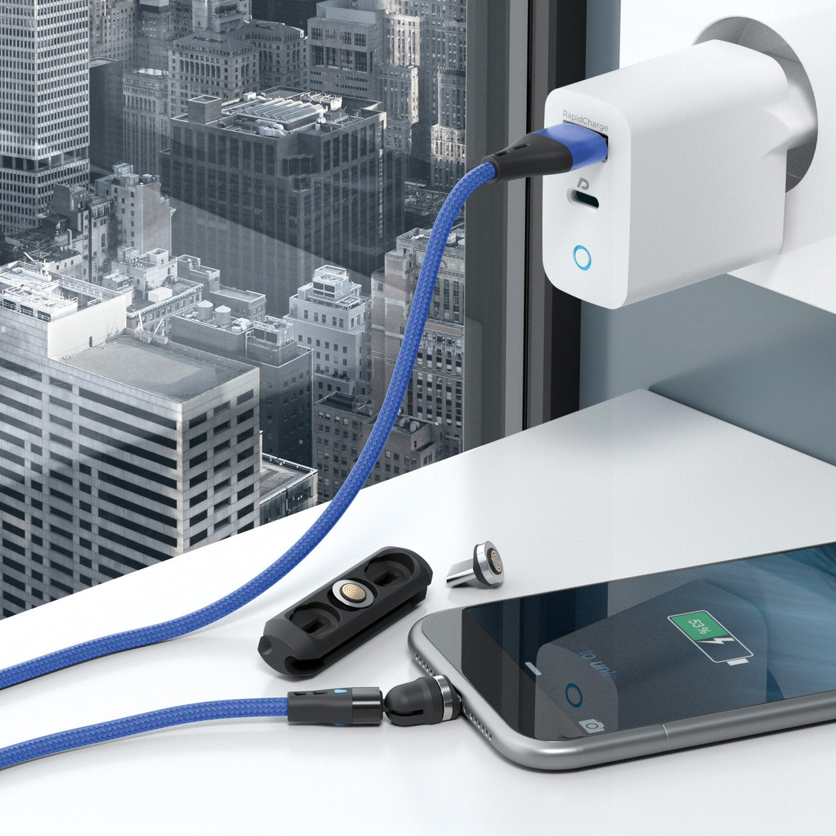 Realpower Magnetic Cable 3 Amp,1m,Azul Con Adaptadorn