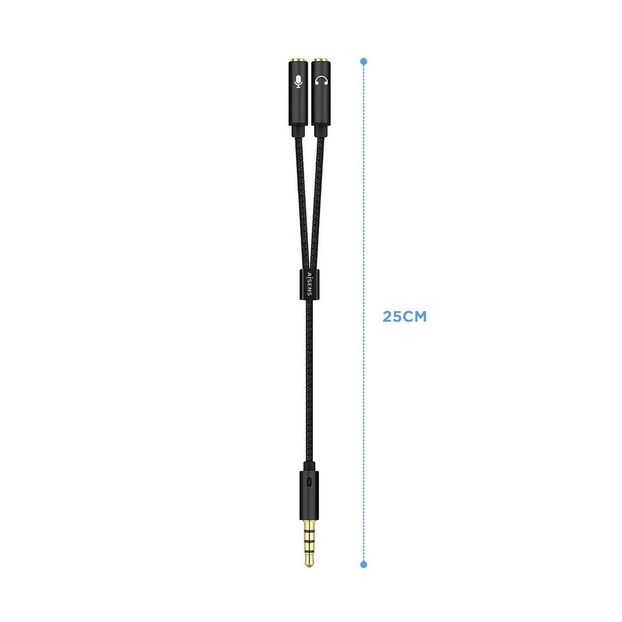 Aisens Cable Adaptador Audio Jack 3.5 4 Pines/M-2xjack 3.5 3 Pines/H - 25cm - Negro