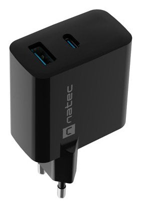 Cargador Natec Ribera Gan 65w Pd3.0 Qc3.0 1xusb-A + 1xusb-C Negro
