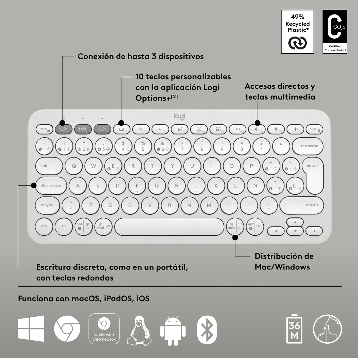 EAN 5099206111226 - Logitech 920-011828 teclado Universal Bluetooth QWERTY Español Blanco imagen 15