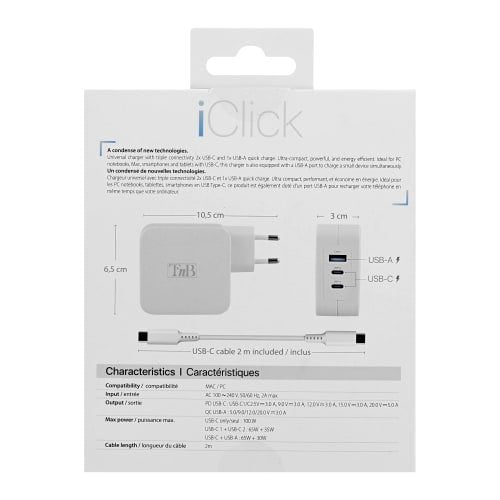 Tnb Iclick - Cargador Gan 100w Usb-C Y Usb-A - Blanco