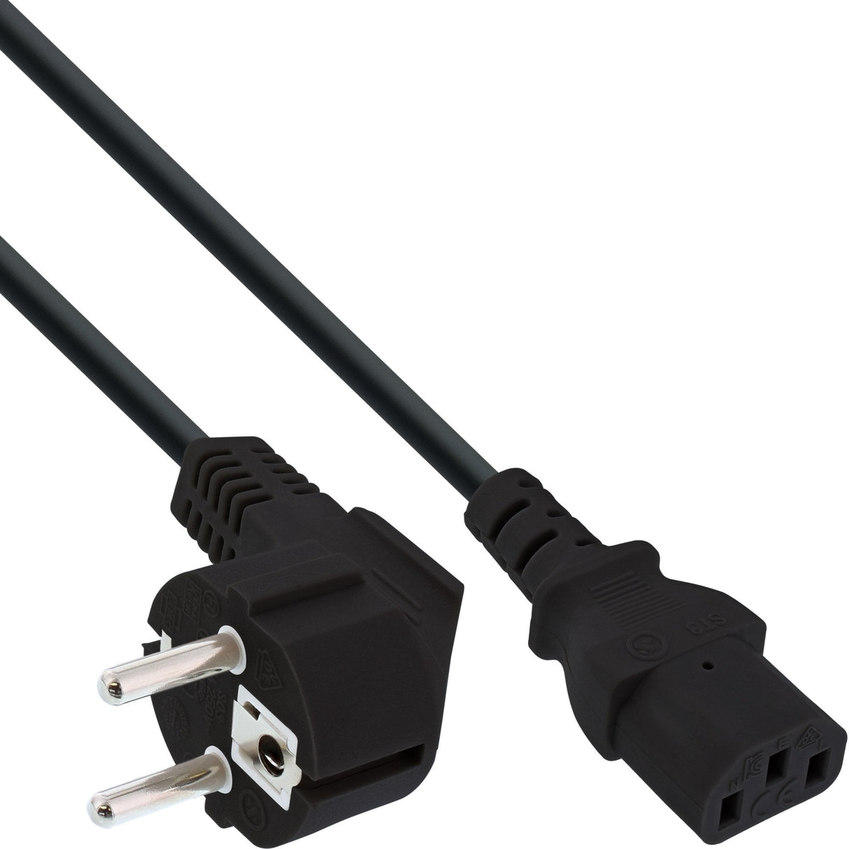 Inline® Power Cable, Schutzkontakt Angled A 3pin Iec C13, Black, H05vv-F, 3x0.75mm², 1,0m