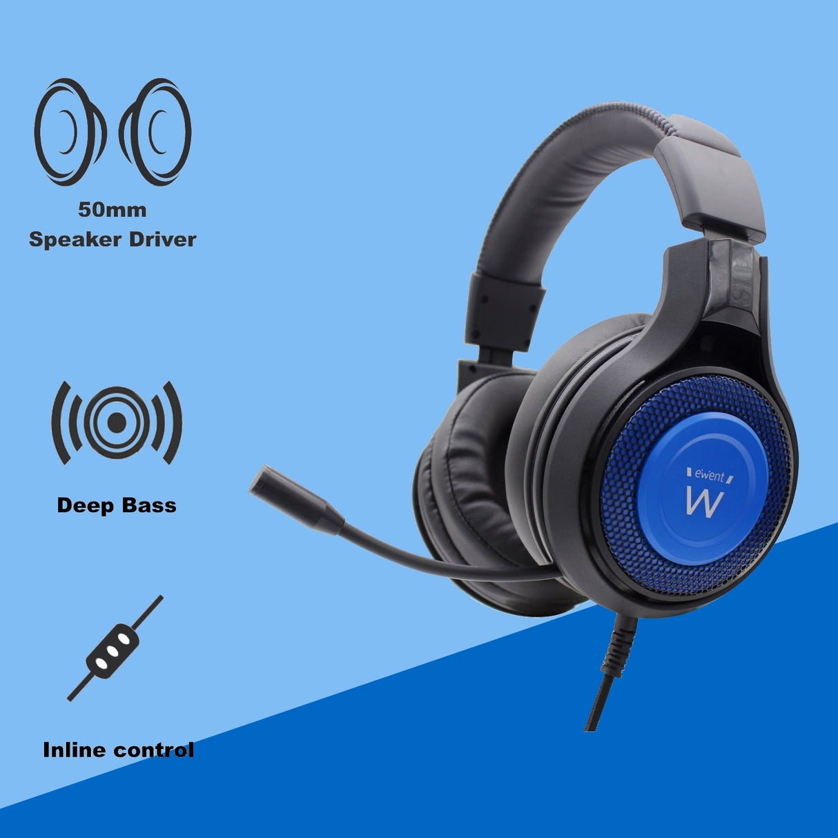 EAN 8052101430011 - Ewent PL3322 auricular y casco Auriculares Alámbrico Banda para cuello Juego Negro, Azul imagen 5