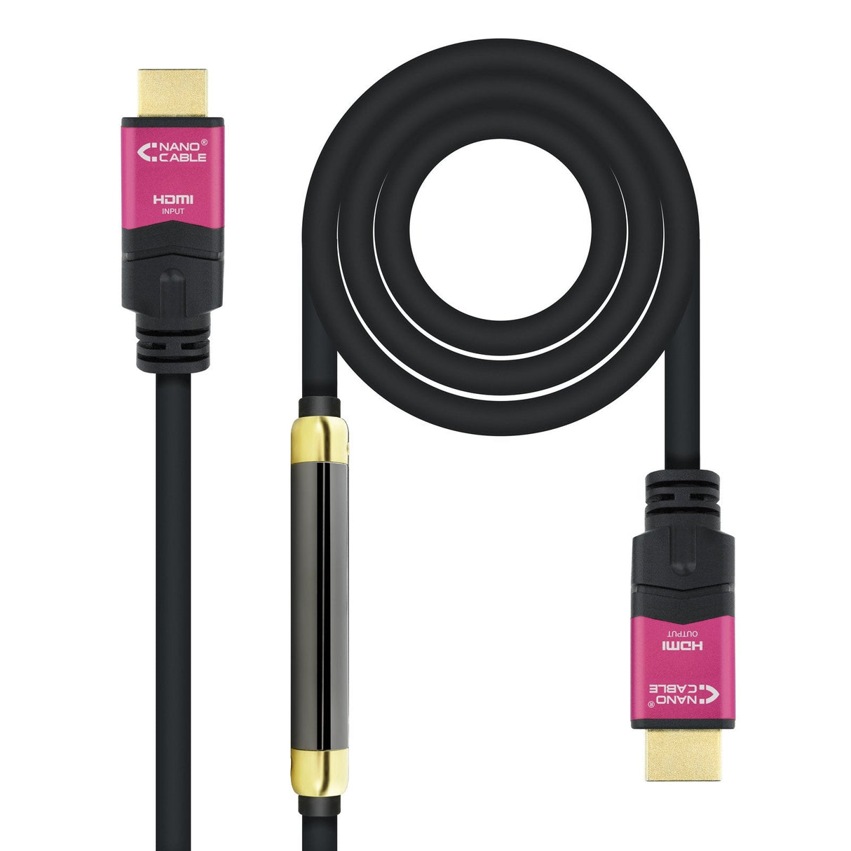 Nanocable Cable Hdmi V2.0 Macho Con Repetidor A Hdmi V2.0 Macho 30m - 4k@60hz 18gbps - Alta Velocidad - Negro/Rosa