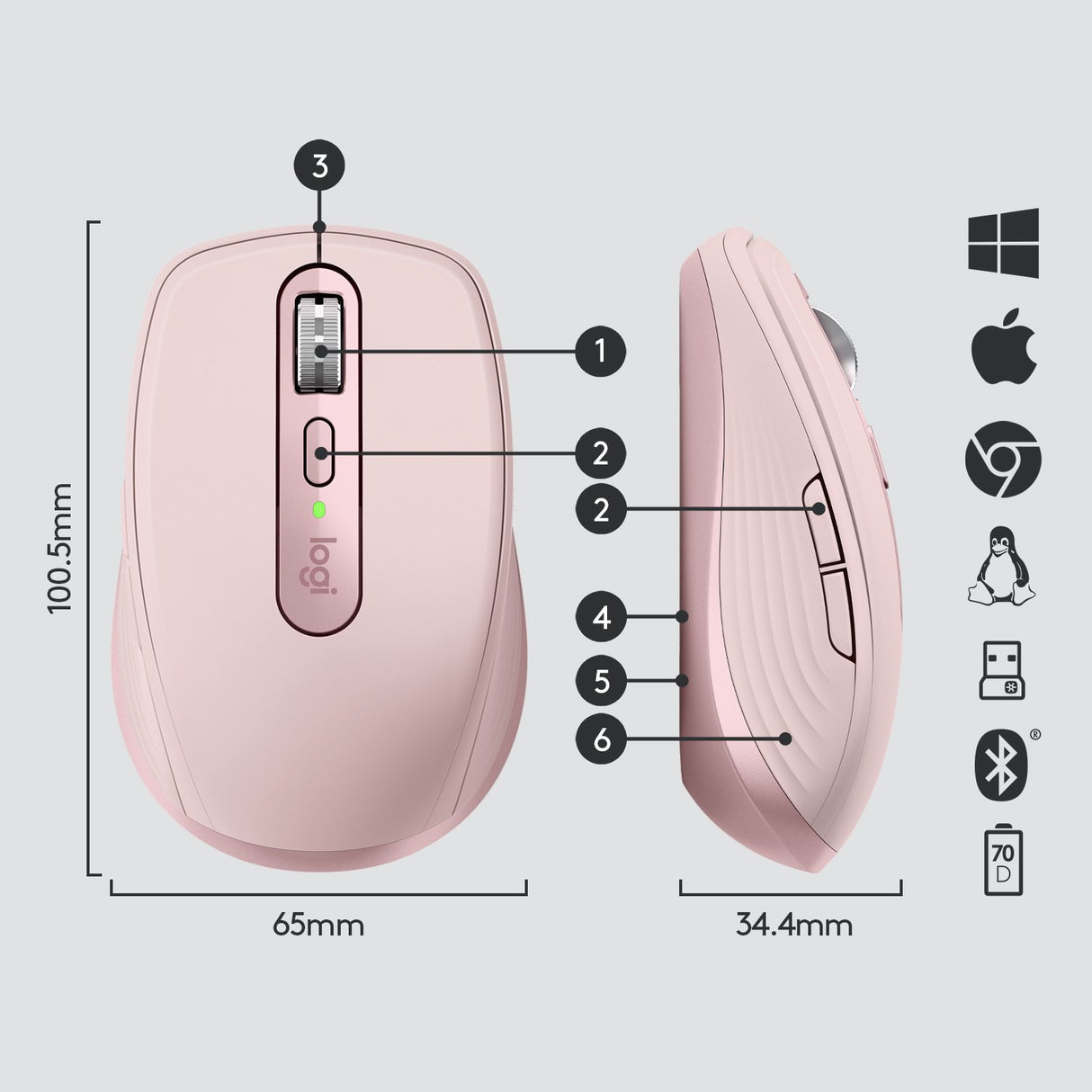 EAN 5099206092952 - Logitech MX Anywhere 3 ratón Viajes mano derecha RF Wireless + Bluetooth Laser 4000 DPI imagen 16