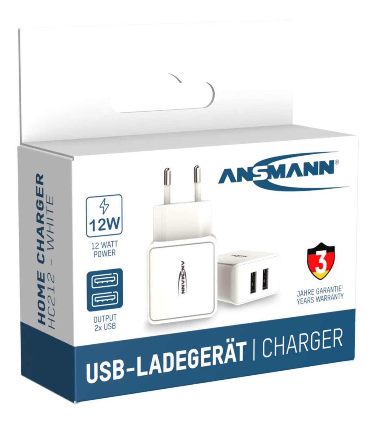 Cargador De Pared Ansmann Hc212 2xusb 2400ma Blanco