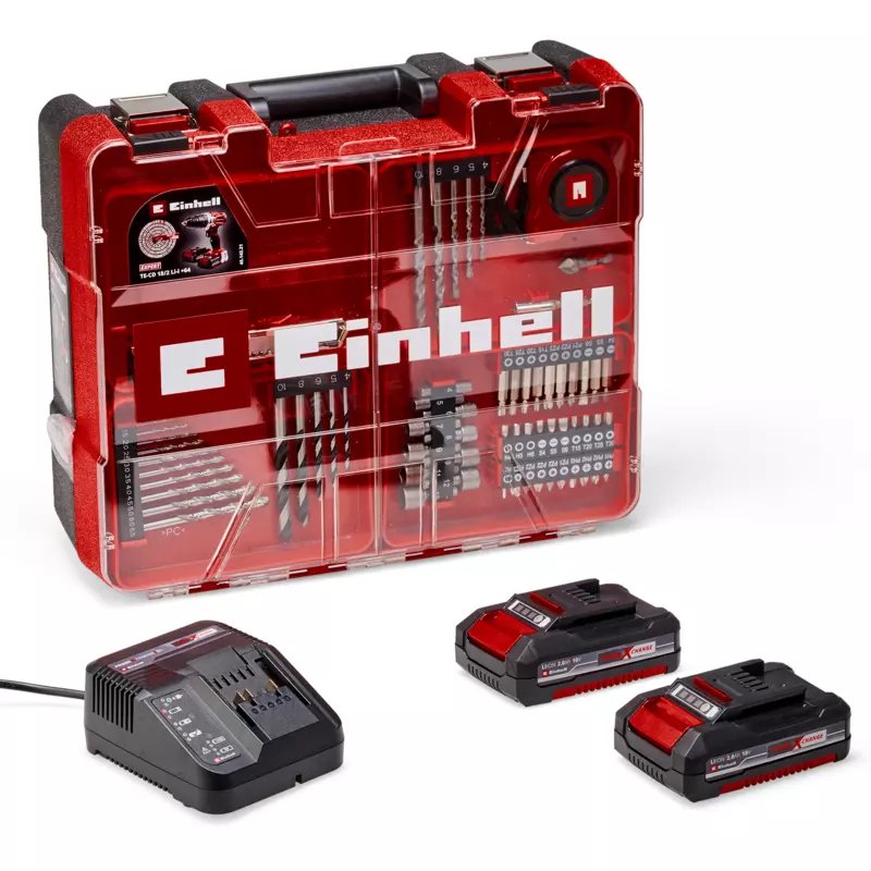 Taladro Combinado Inalámbrico Einhell Te-Cd 18/2 Li-I +64, 18 Voltios (Rojo/Negro, 2x Batería Li-Ion 2.0ah, Maletín + Juego De Brocas) 4514221