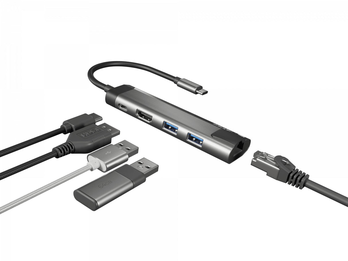 Natec Multiport Fowler Go Usb-C -> Hub Usb 3.0 X2 Hdmi 4k Usb-C Pd Rj45