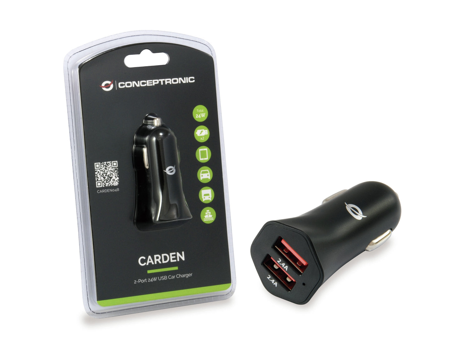 Cargador Coche Conceptronic Carden04b 2puertos Usb A  4.8a  24w