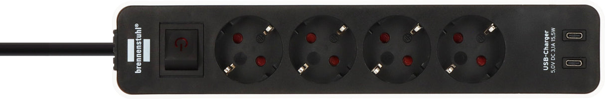 Brennenstuhl Ecolor Regleta 4 Tomas Con Interruptor & 2x Usb-C Blanco 1,5m