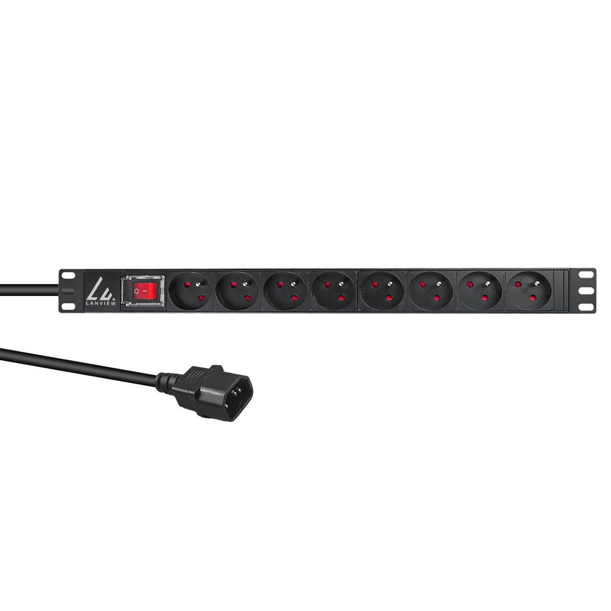 EAN 5715063197141 - Lanview LVR-2MSCH-SW-C13-8 unidad de distribución de energía (PDU) 8 salidas AC 1U Negro imagen 1