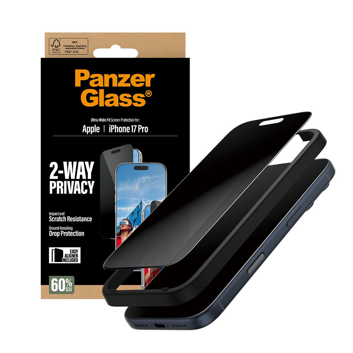 Panzerglass 2-Way Privacy Screen Protector Iphone 17 Pro Ultra-Wide Fit