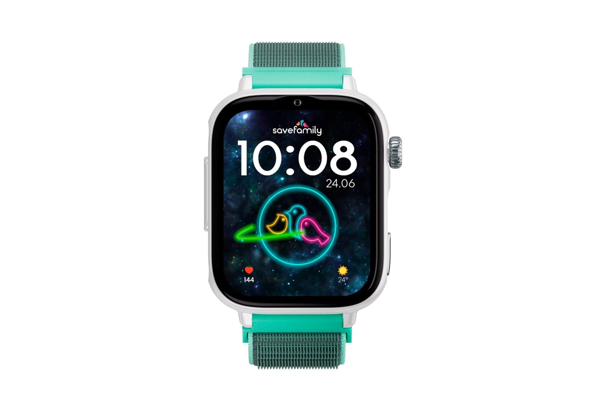 Savefamily Reloj Inteligente Infantil Savewatch Plus 2 - Pantalla Amoled - Carcasa Blanca - Correa Tela Ocean