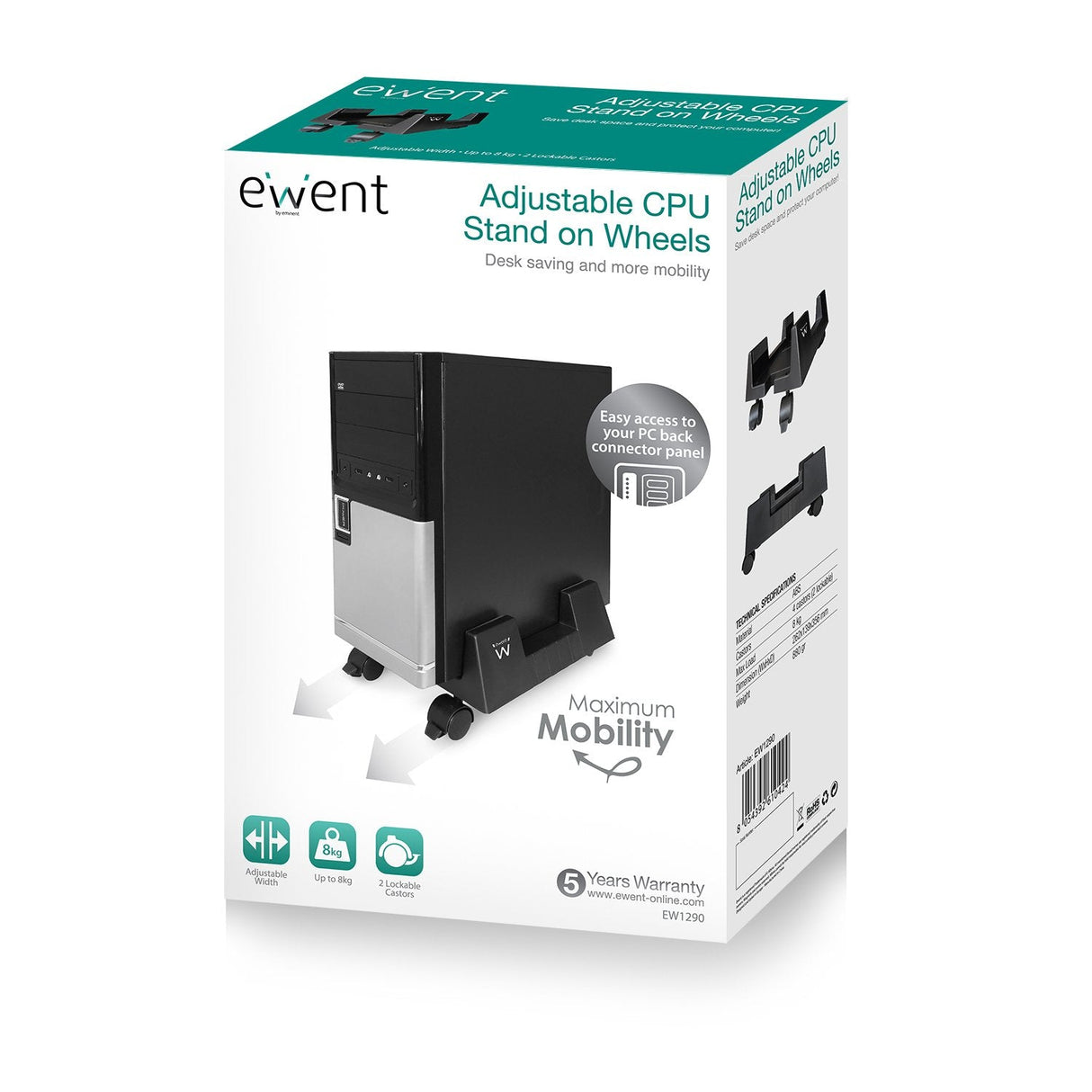EAN 8054392610424 - Ewent EW1290 soporte de CPU Carro para equipo informático Negro imagen 5