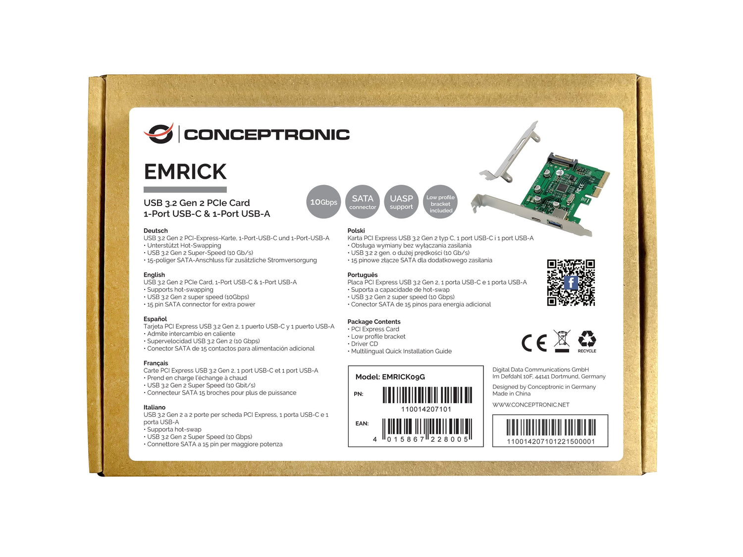 Conceptronic Pci Express Card 2 Port 1xusbc 1xusba Usb 3.2