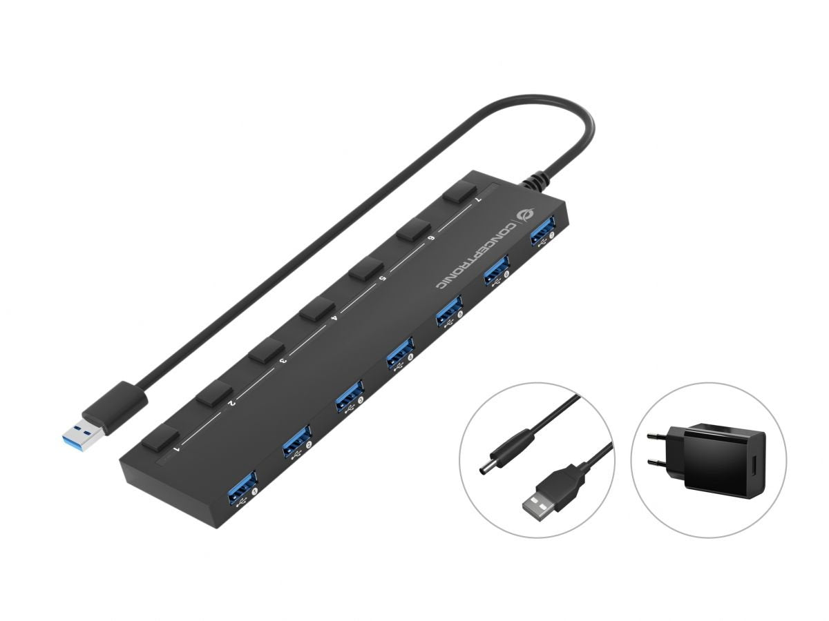 EAN 4015867235348 - Conceptronic HUBBIES19BP hub de interfaz USB 3.2 Gen 1 (3.1 Gen 1) Type-A 5000 Mbit/s Negro imagen 1