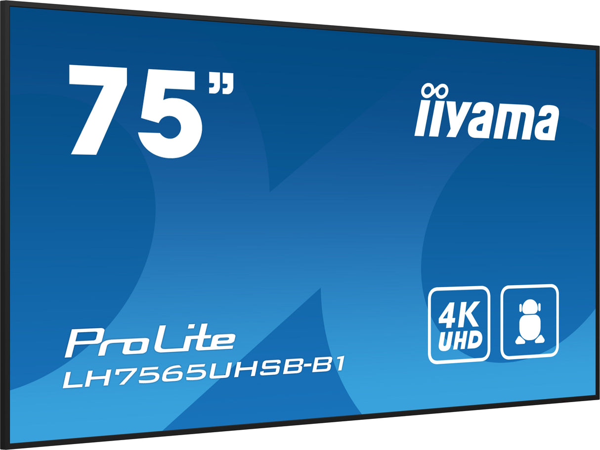 Iiyama Lh7565uhsb-B1 Pantalla De Señalización Diseño De Quiosco 189,2 Cm (74.5") Led Wifi 800 Cd / M² 4k Ultra Hd Negro Procesador Incorporado Android 11 24/7