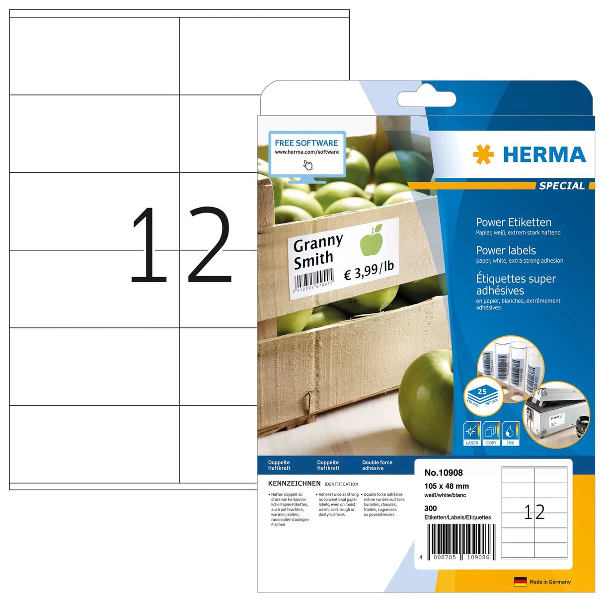 EAN 4008705109086 - HERMA 10908 etiqueta de impresora Blanco Etiqueta para impresora autoadhesiva imagen 1