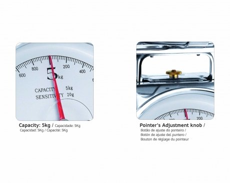 Haeger Ks-Mec.005a Báscula Mecánica De Cocina Grandmother Con Capacidad De 5kg, Cuerpo De Acero Inoxidable, Graduación En Gramos