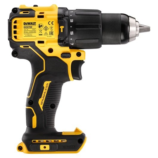 Taladro De Impacto Dewalt Dcd709n-Xj, 18 V, Sin Batería Ni Cargador, Amarillo, Negro