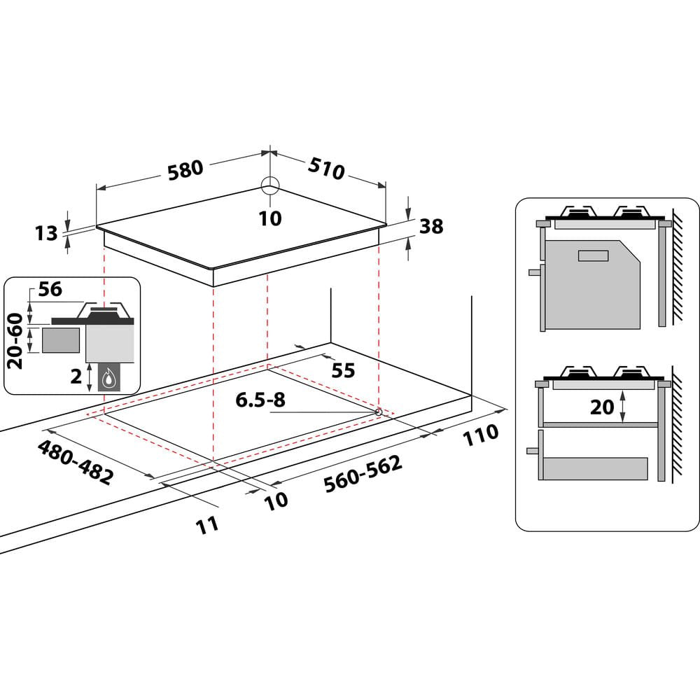 EAN 8003437641565 - Whirlpool TGML 661 IX R Acero inoxidable Integrado 58 cm Encimera de gas 4 zona(s) imagen 9