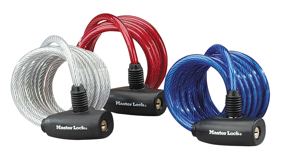 EAN 3520190049438 - MASTER LOCK 8127EURDPRO candado para bicicleta Azul, Rojo, Transparente 1800 mm Cable antirrobo imagen 1