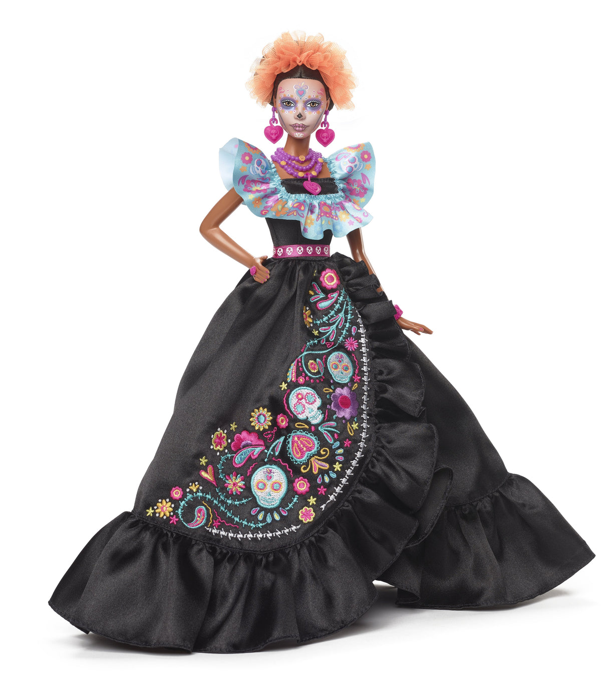 Muñeca Mattel Barbie Signature Día De Muertos 2024 Coleccionable Con Vestido Negro Con Volantes Hrm72