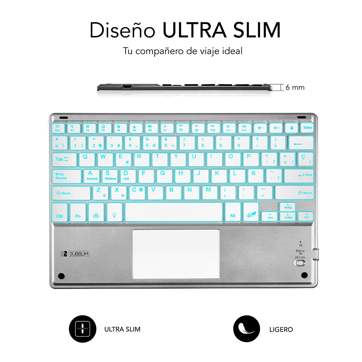 EAN 8436586740603 - SUBBLIM TECLADO SMART BACKLIT TOUCHPAD BLUETOOTH SILVER QWERTY Español Plata, Blanco imagen 3