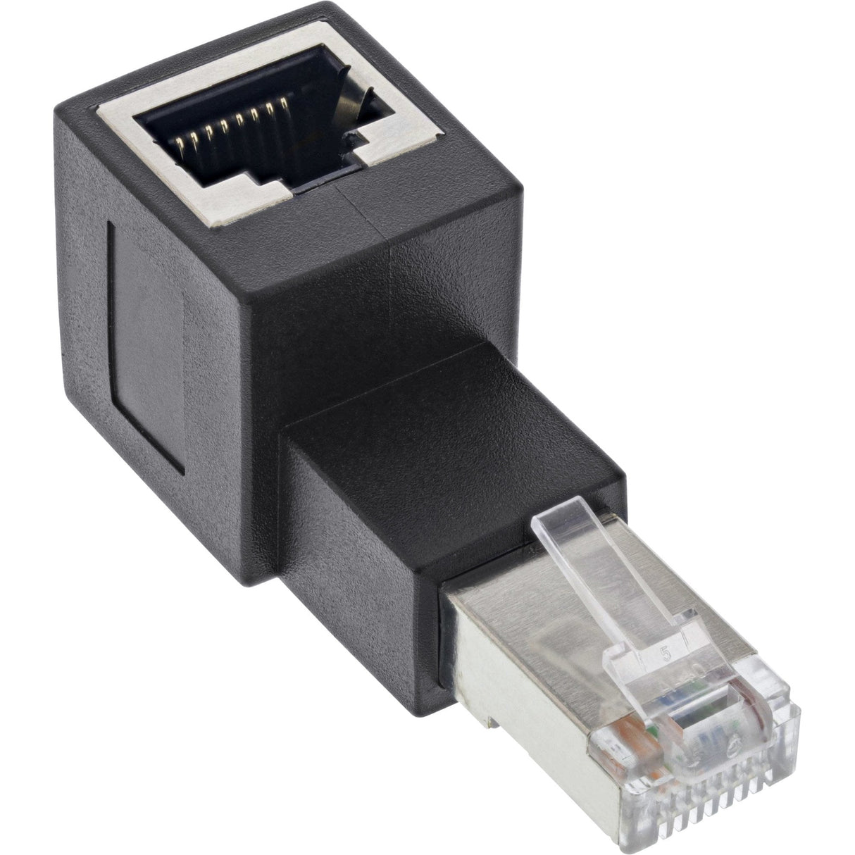 Adaptador De Cable De Red Inline Cat.6a, Enchufe/Toma Rj45, Acodado 90° Hacia Arriba